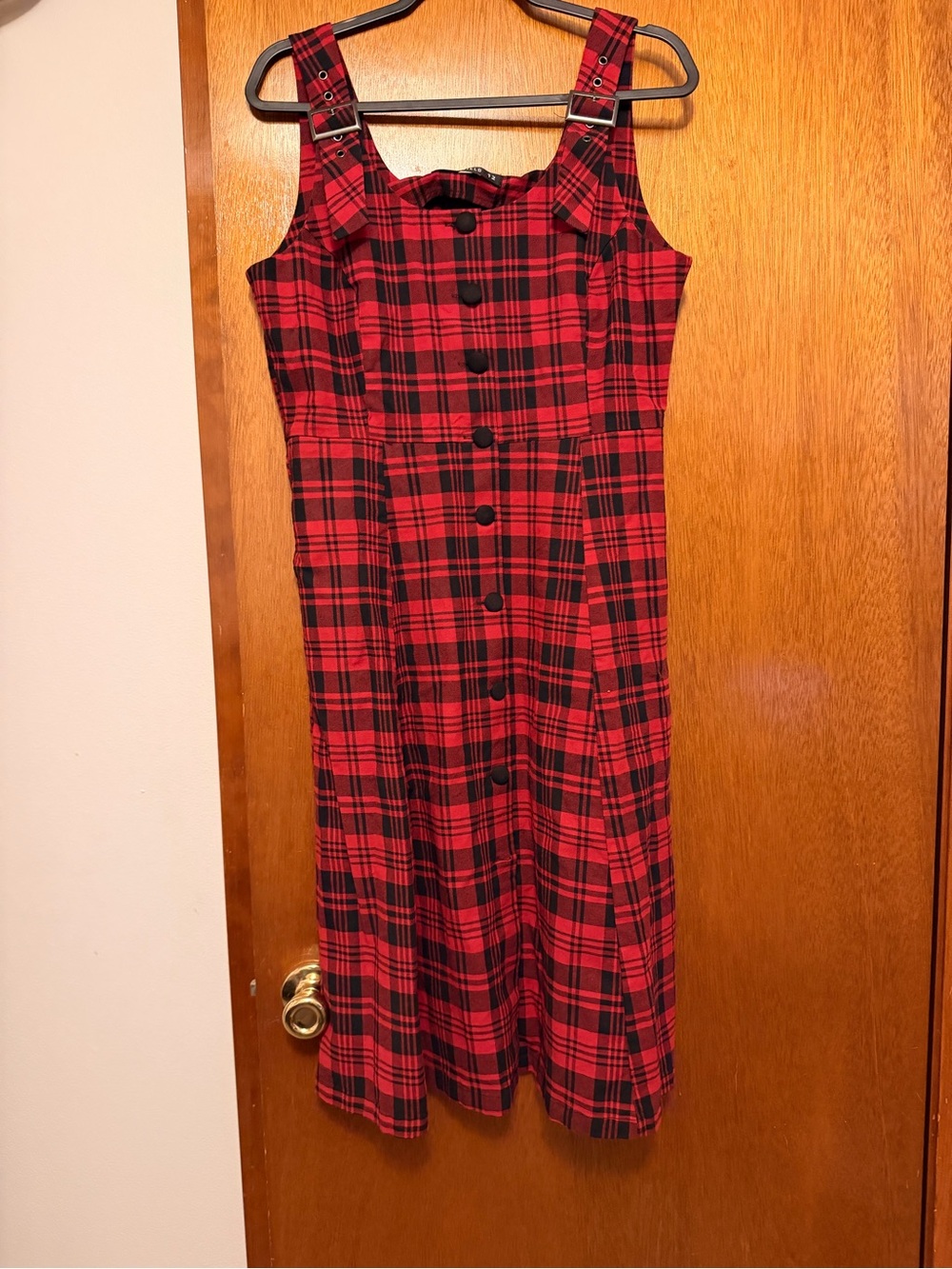 Collectif red plaid button dress